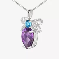 Lab-Created Amethyst and Simulated Blue Topaz Beetle Sterling Silver Pendant Necklace