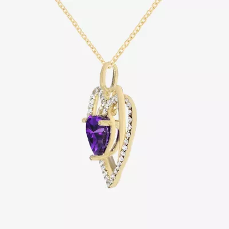 Womens Genuine Purple Amethyst 14K Gold Over Silver Heart 18 Inch Pendant Necklace