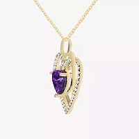 Womens Genuine Purple Amethyst 14K Gold Over Silver Heart 18 Inch Pendant Necklace