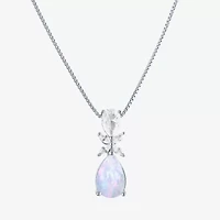 Womens Gemstone Sterling Silver Pear Pendant Necklace