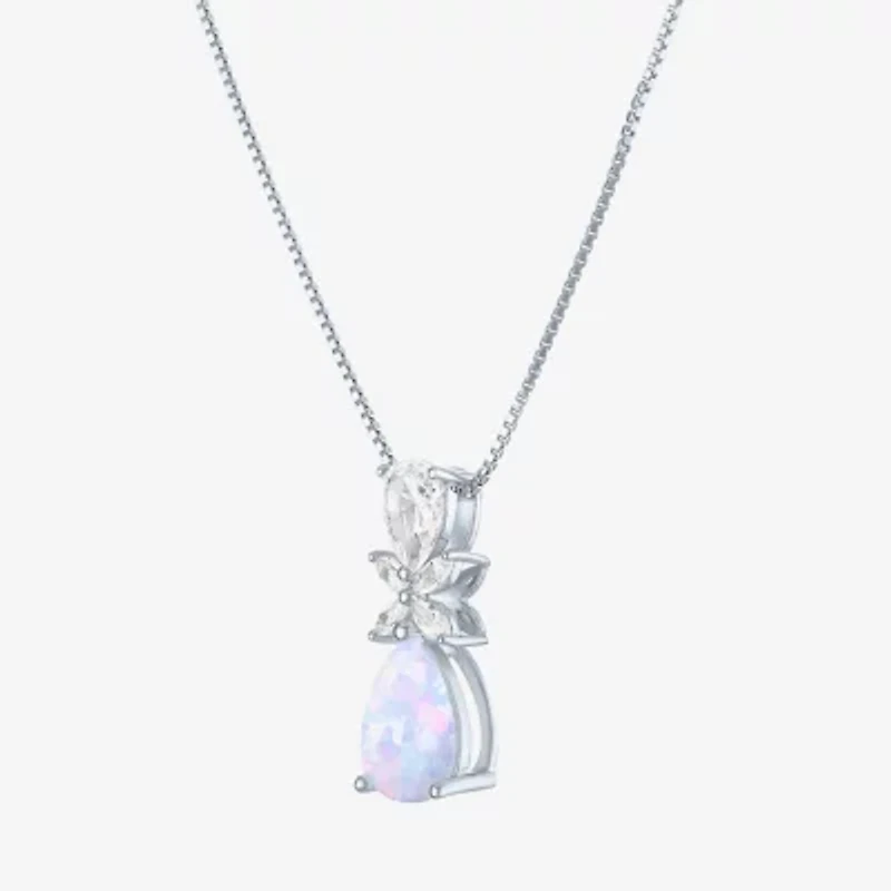 Womens Gemstone Sterling Silver Pear Pendant Necklace