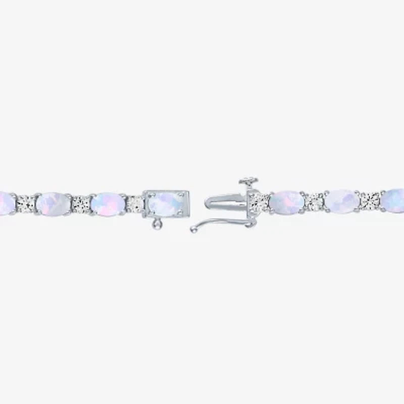 Gemstone Sterling Silver Oval 7.5 Inch Tennis Bracelet