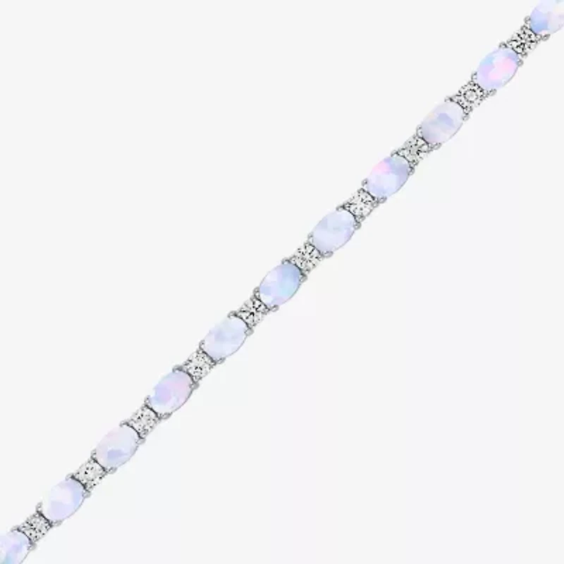 Gemstone Sterling Silver Oval 7.5 Inch Tennis Bracelet