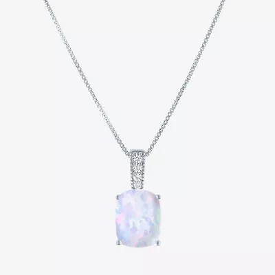 Womens Lab Created White Opal Sterling Silver 18 Inch Pendant Necklace