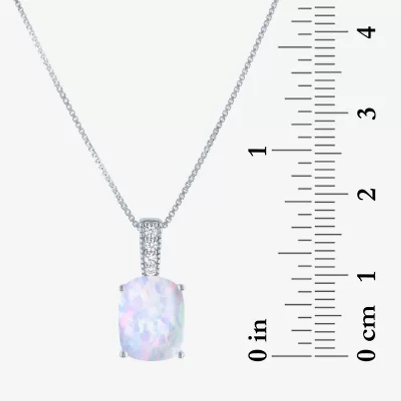 Womens Lab Created White Opal Sterling Silver 18 Inch Pendant Necklace