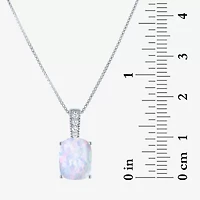 Womens Lab Created White Opal Sterling Silver 18 Inch Pendant Necklace