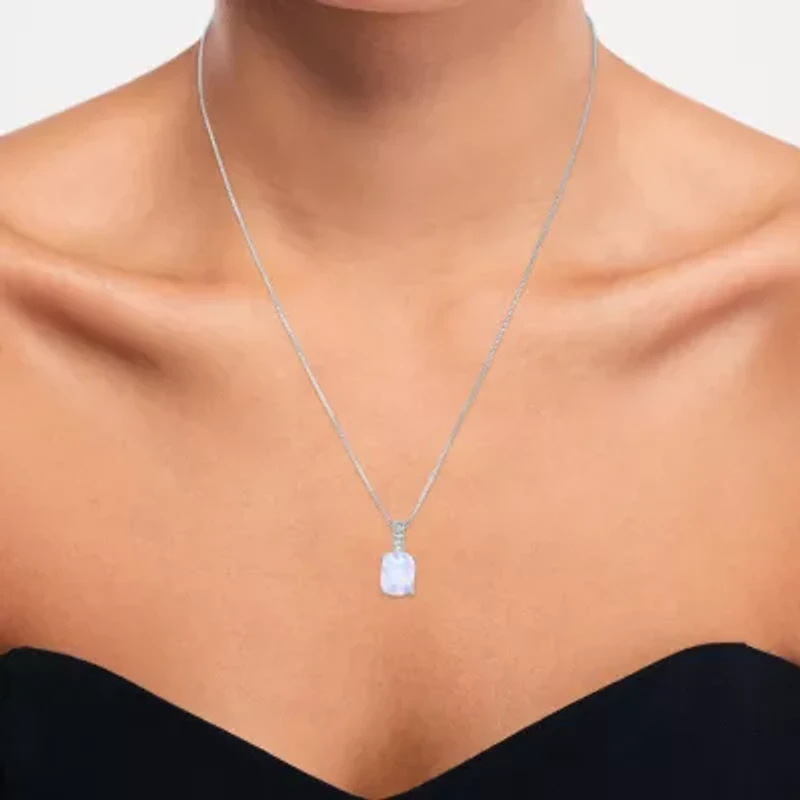 Womens Lab Created White Opal Sterling Silver 18 Inch Pendant Necklace