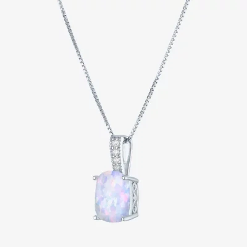Womens Lab Created White Opal Sterling Silver 18 Inch Pendant Necklace
