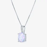 Womens Lab Created White Opal Sterling Silver 18 Inch Pendant Necklace