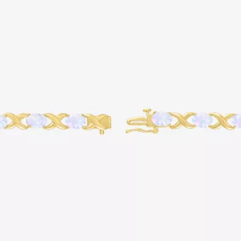 Womens Lab Created White Opal 14K Gold Over Silver 7.5 Inch Tennis Bracelet