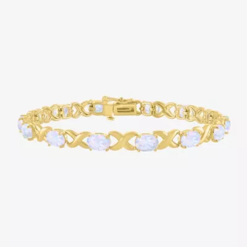 Womens Lab Created White Opal 14K Gold Over Silver 7.5 Inch Tennis Bracelet