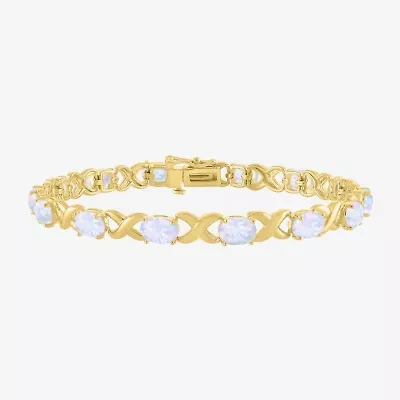 Womens Lab Created White Opal 14K Gold Over Silver 7.5 Inch Tennis Bracelet