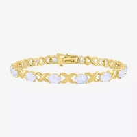 Womens Lab Created White Opal 14K Gold Over Silver 7.5 Inch Tennis Bracelet