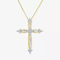 Diamond Blossom Womens 1/3 CT. T.W. Natural White Diamond 10K Gold Cross 18 Inch Pendant Necklace