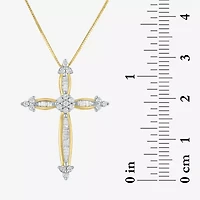 Diamond Blossom Womens 1/3 CT. T.W. Natural White Diamond 10K Gold Cross 18 Inch Pendant Necklace