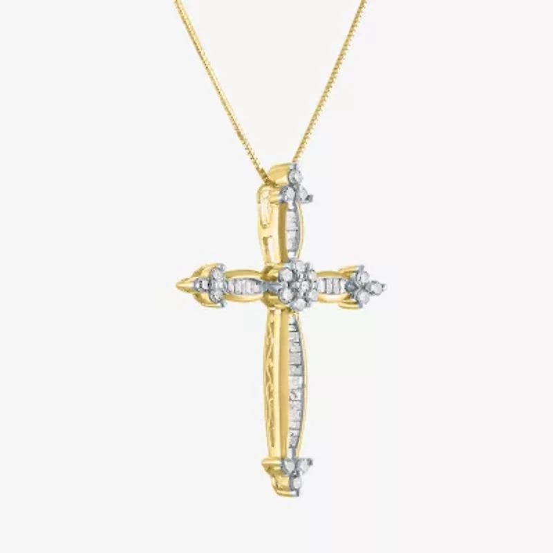 Diamond Blossom Womens 1/3 CT. T.W. Natural White Diamond 10K Gold Cross 18 Inch Pendant Necklace