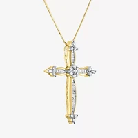 Diamond Blossom Womens 1/3 CT. T.W. Natural White Diamond 10K Gold Cross 18 Inch Pendant Necklace
