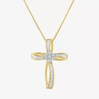 Womens 1/3 CT. T.W. Natural White Diamond 10K Gold Cross 18 Inch Pendant Necklace