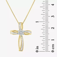 Diamond Blossom Womens 1/3 CT. T.W. Natural White Diamond 10K Gold Cross 18 Inch Pendant Necklace
