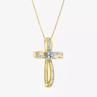 Womens 1/3 CT. T.W. Natural White Diamond 10K Gold Cross 18 Inch Pendant Necklace