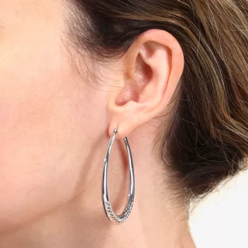 Womens Sterling Silver 49.5mm Hoop Earrings