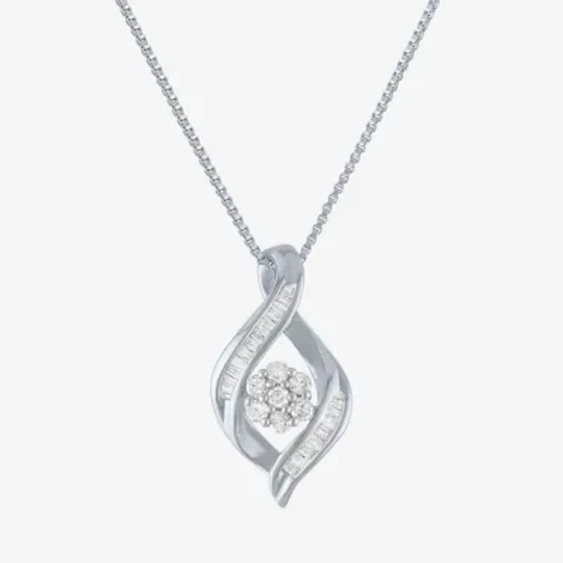 Diamond Blossom 1/5 CT.T.W. Natural Cluster Sterling SIlver Swirl Pendant Necklace