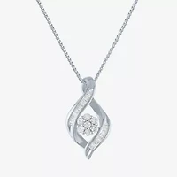 Diamond Blossom 1/5 CT.T.W. Natural Cluster Sterling SIlver Swirl Pendant Necklace