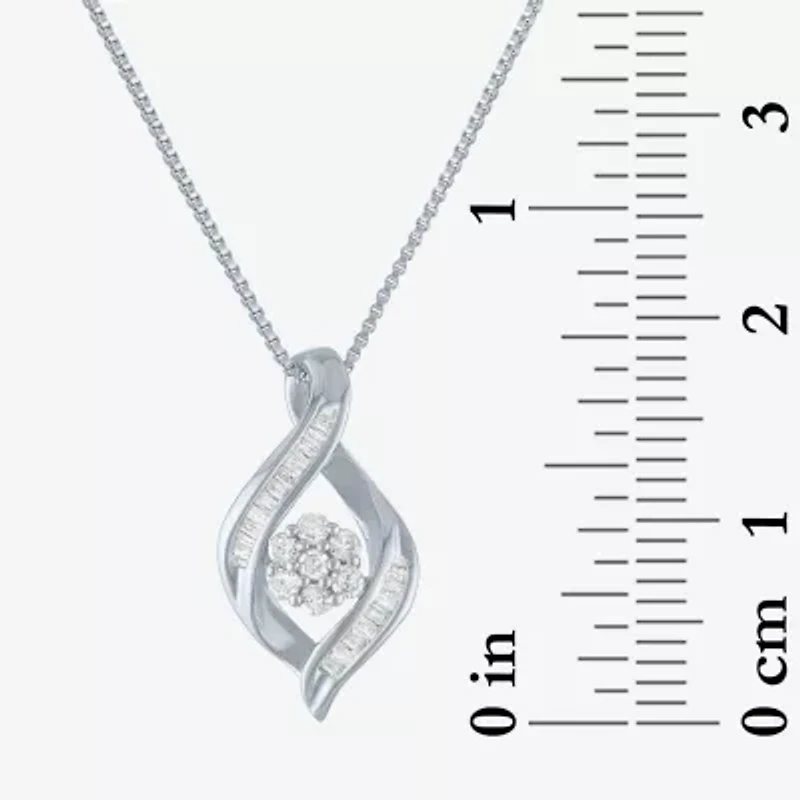 Diamond Blossom 1/5 CT.T.W. Natural Cluster Sterling SIlver Swirl Pendant Necklace