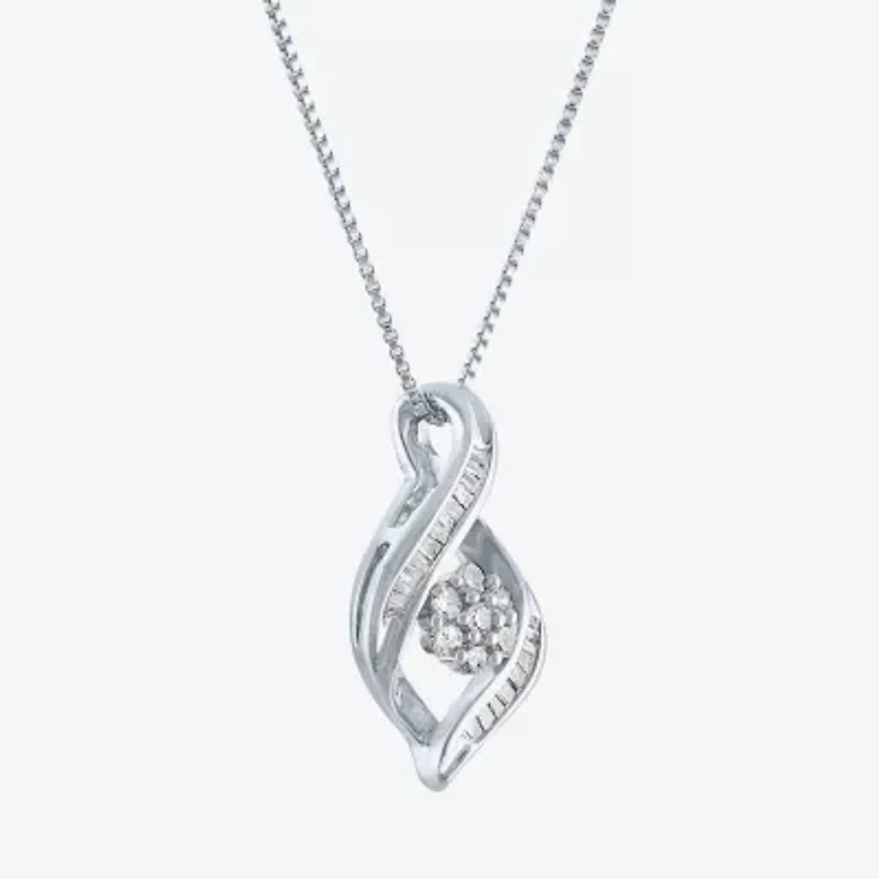 Diamond Blossom 1/5 CT.T.W. Natural Cluster Sterling SIlver Swirl Pendant Necklace