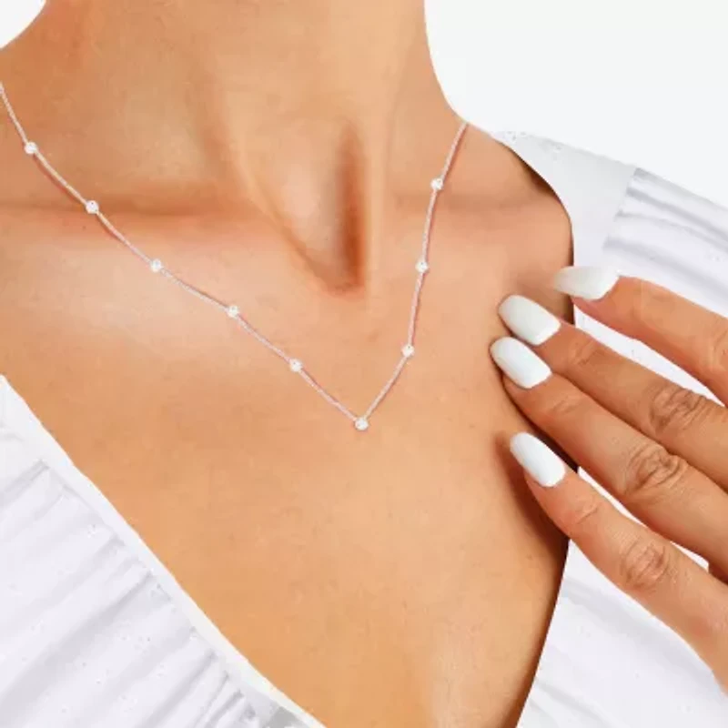 Diamond Addiction Womens 1/10 CT. T.W. Natural White Diamond Sterling Silver 16 Inch Pendant Necklace