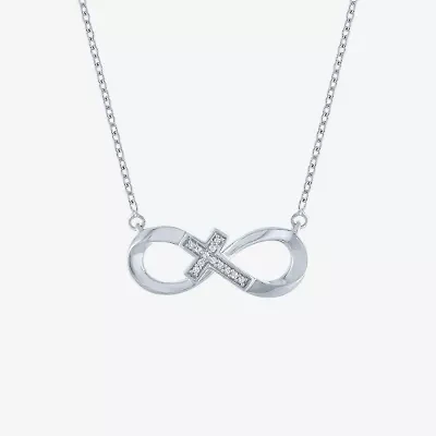 Diamond Accent Sideways Womens Diamond Accent Natural White Diamond Sterling Silver Cross Infinity 18 Inch Pendant Necklace