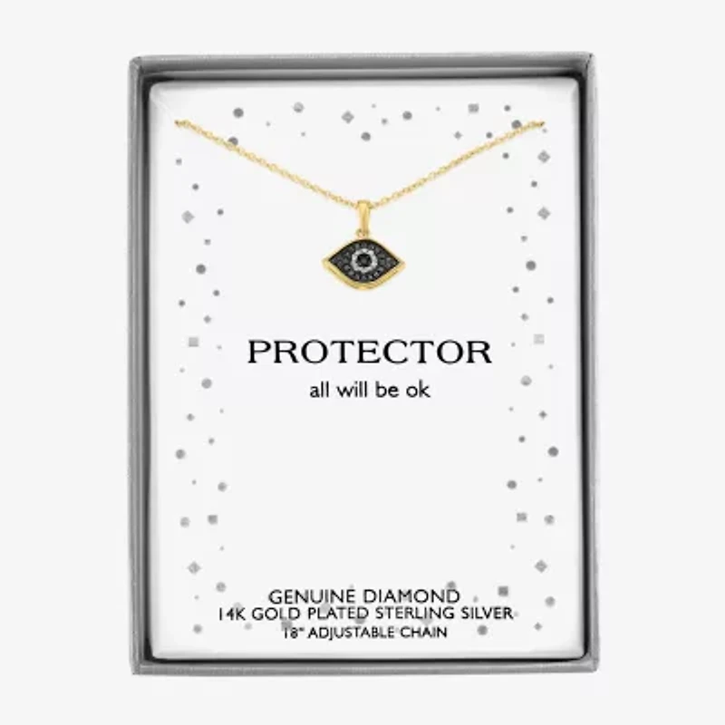 Diamond Accent Womens Diamond Accent Natural Black Diamond 14K Gold Over Silver Evil Eye 18 Inch Pendant Necklace