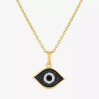 Diamond Accent Womens Diamond Accent Natural Black Diamond 14K Gold Over Silver Evil Eye 18 Inch Pendant Necklace