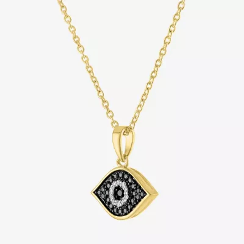 Diamond Accent Womens Diamond Accent Natural Black Diamond 14K Gold Over Silver Evil Eye 18 Inch Pendant Necklace