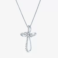 Diamond Blossom Womens 1/4 CT. T.W. Natural White Diamond Sterling Silver Cross 18 Inch Pendant Necklace