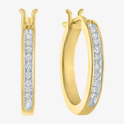 (I1-I2/ G-H) Womens 1/10 CT. T.W. Lab Grown White Diamond 14K Gold Over Silver Sterling Silver 17mm Hoop Earrings