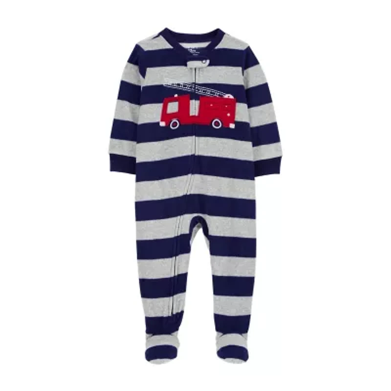 Carter's Microfleece Toddler Boys Fleece Crew Neck Long Sleeve Footed Pajamas