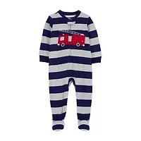 Carter's Microfleece Toddler Boys Fleece Crew Neck Long Sleeve Footed Pajamas