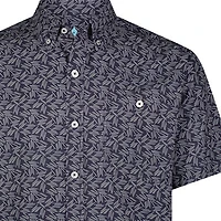 ANGLR Casual Woven Aloha Blueprint Mens Short Sleeve Classic Fit Stretch Fabric Button-Down Shirt