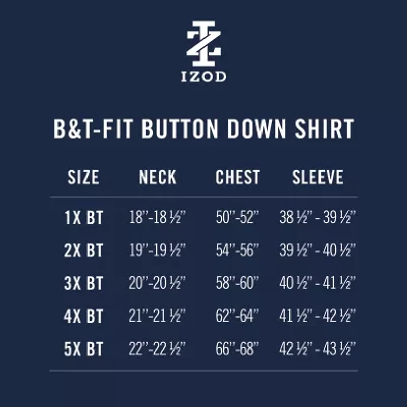 IZOD Performance Comfort Mens Long Sleeve Classic Fit Stretch Fabric Big and Tall Button-Down Shirt