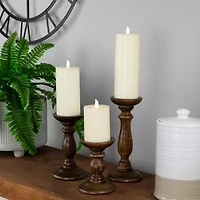 Northlight Dark Wooden Pillar 3-pc. Candle Holder