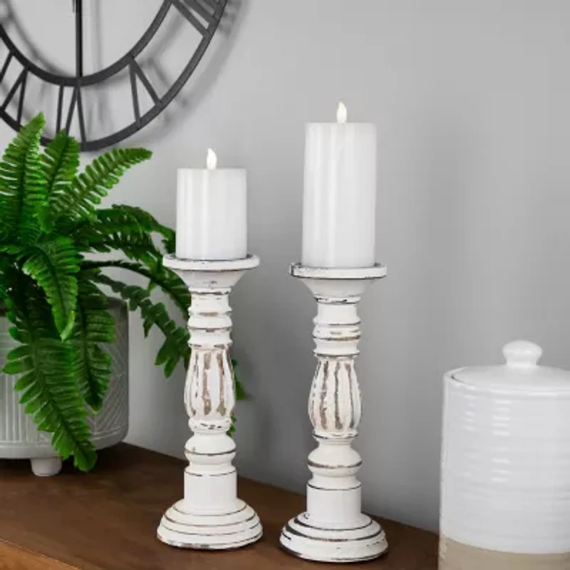 Northlight Antique White Pillar 2-pc. Candle Holder