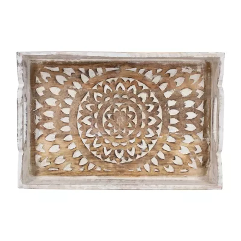 Northlight Brushed White Mandala With Metal Handles 2-pc. Decorative Tray