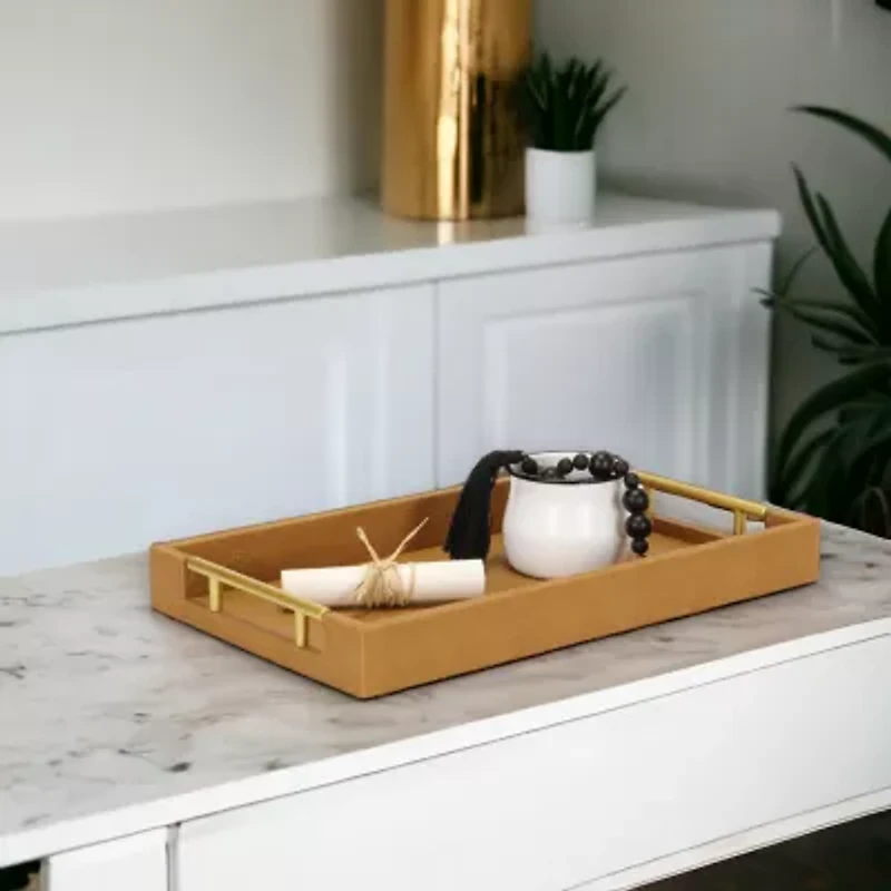 Cheungs Camel Brown Faux Shagreen Rectangular Decorative Tray