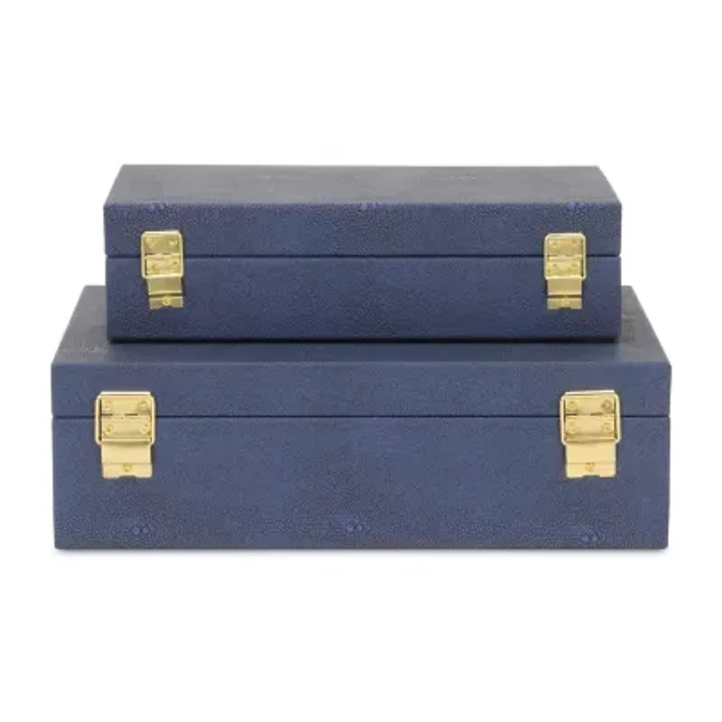Cheungs Navy Blue Faux Shagreen Rectangular 2-pc. Decorative Box