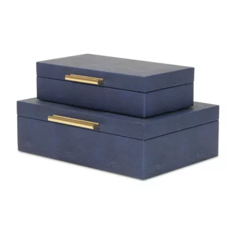 Cheungs Navy Blue Faux Shagreen Rectangular 2-pc. Decorative Box