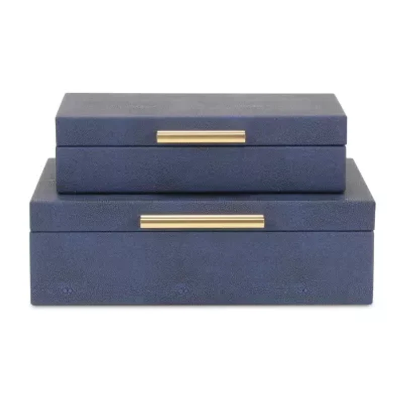 Cheungs Navy Blue Faux Shagreen Rectangular 2-pc. Decorative Box
