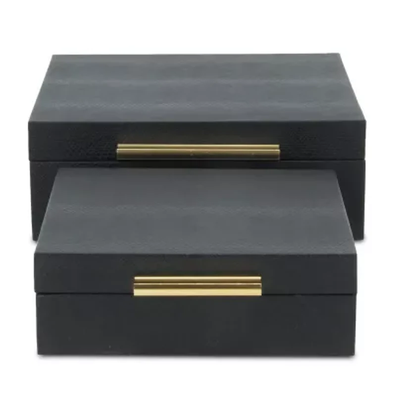Cheungs Black Faux Snakeskin Square 2-pc. Decorative Box
