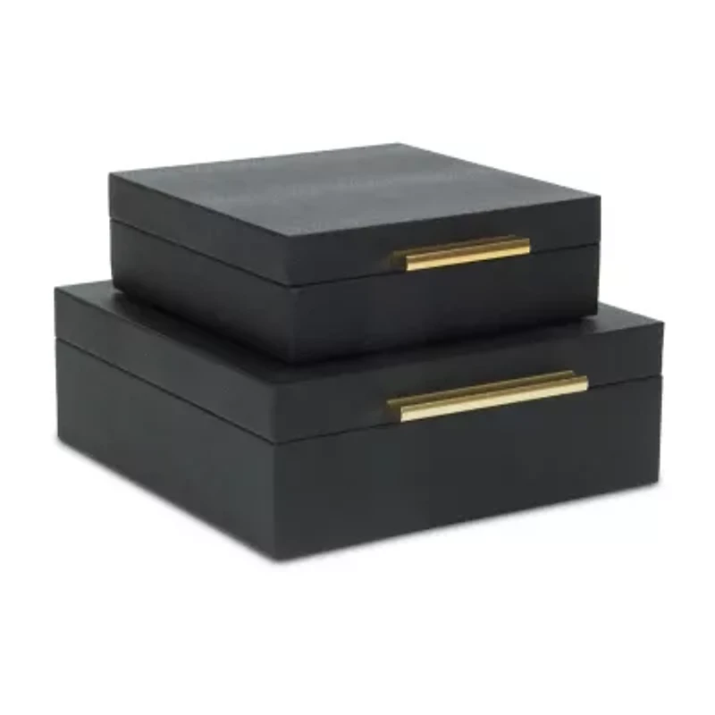Cheungs Black Faux Snakeskin Square 2-pc. Decorative Box