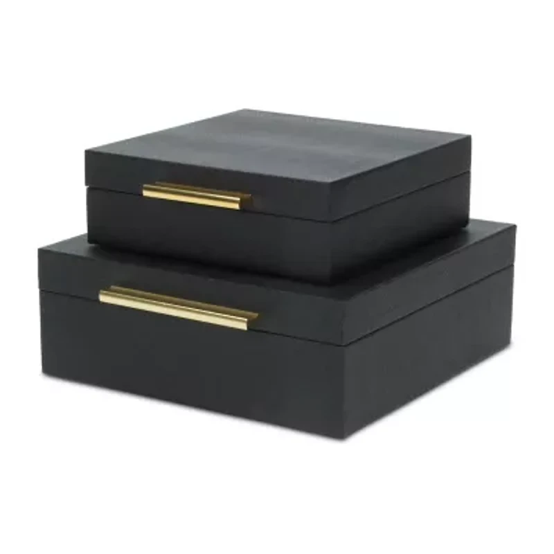 Cheungs Black Faux Snakeskin Square 2-pc. Decorative Box